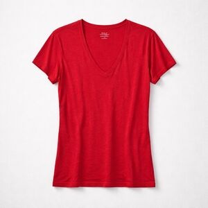 Banana Republic L Large Vibrant Solid Red V-Neck Blouse Shirt